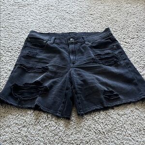 American Eagle Outfitters Black Distressed Denim Shorts